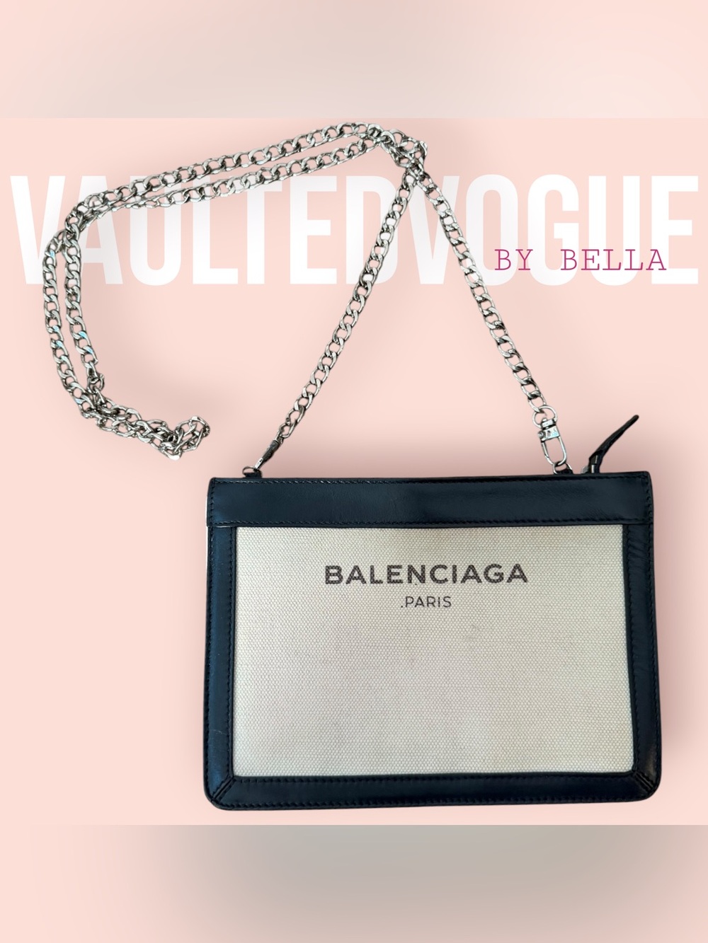 Balenciaga Black Trim Cream Canvas w/ Unbranded Chain Crossbody Bag